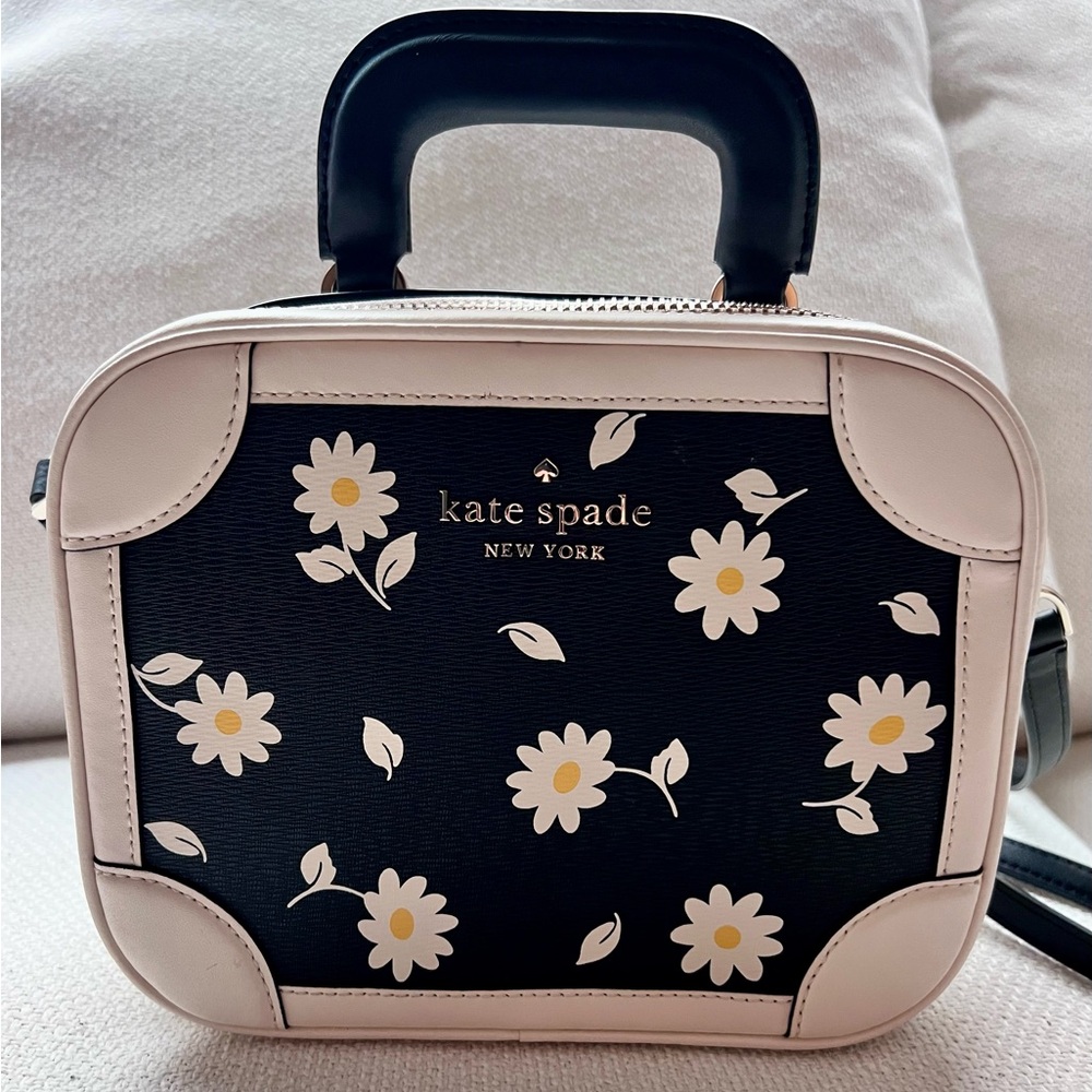 Kate Spade Daisy Floral Crossbody Top Handle Purse Black Cream